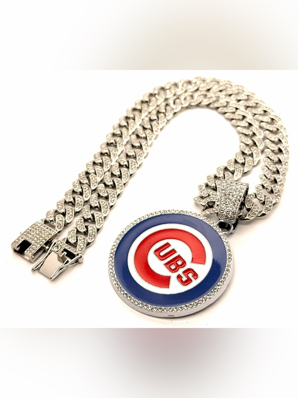 MLB 24inch / Chicago Cubs Pendant with silver-Tone Iced Out Cuban Link Chain